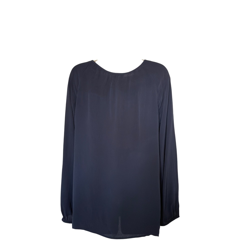 J. Jill Large Navy Multicolor Embroidered Floral Blouse Cottagecore Whimsigoth - Picture 3 of 7